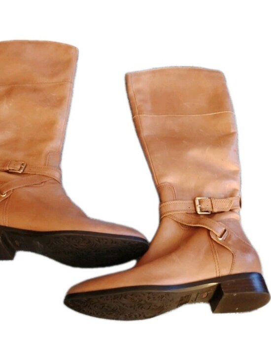 Clarks Shoes - Clarks Riding Tall Boots Womens Size 6.5 M Brown Leather Zip Buckles